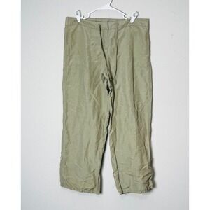 J.Jill Cropped Linen Blend Pants Women's‎ 10 Green Drawstring Waist Casual Khaki